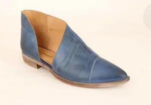 Free People Leather Royale Side Cut-Out Flats Blue Size 7.5 thumbnail 1