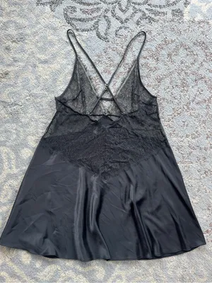 Victoria’s Secret Very Sexy Lace Satin Babydoll Slip Dress Chemise Black Large thumbnail 1