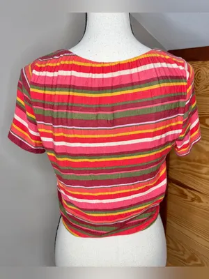 BCBGeneration BCBG Striped Button Up Crop Top Shirt Medium M NWOT Multicolor thumbnail 3