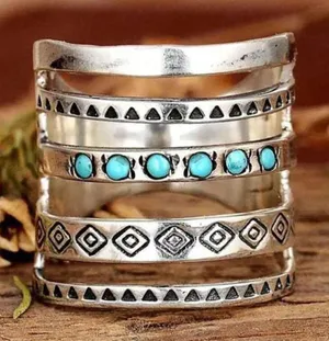 One piece Boho style ring with turquoise accents. Size: 7 thumbnail 1