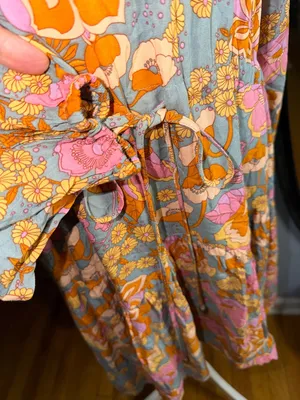 entro Floral V-Neck Tie-Waist Dress in Pink, Orange & Gray thumbnail 3