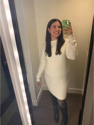 NWOT Abercrombie & Fitch Mock Neck Sweater Knit Dress L Large White thumbnail 9