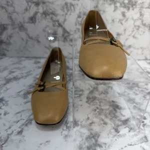 Enzo Angiolini Square Toe Ballet Flat Size 7.5 Camel Tan Leather Double Buckle thumbnail 3