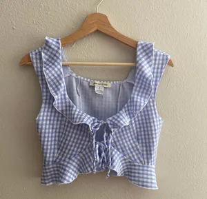 Urban Outfitters Ilene Blue and White Gingham Tie-Front Top thumbnail 3