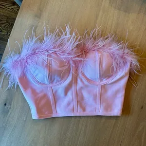 Revolve Pink Feather Trim Bustier Top thumbnail 3