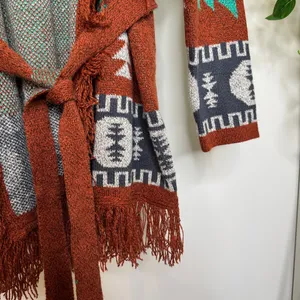 Wrangler Boho Western Aztec Print Fringe Belted Cardigan size XL thumbnail 9