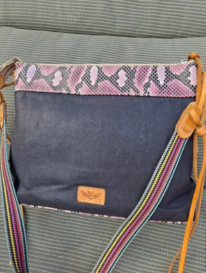 Consuela Downtown Flynn Coated Canvas Snakeskin Black Purple Crossbody Purse thumbnail 3