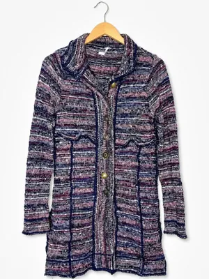 Free People Purple Tweed Cardigan Sweater Size Small thumbnail 1