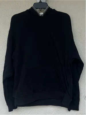 Lilysilk Seamflow Douceur Hoodie Black Medium Blanket Stitch Ribbed Cuff Soft thumbnail 6