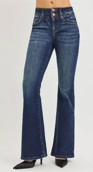 RISEN High Rise‎ Flare Jeans With Seam Detail Waistband thumbnail 1