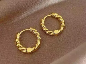 15mm Twist Small Gold Hoop Earrings for Women thumbnail 2
