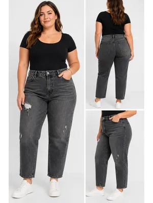 Old Navy Curvy OG Straight Jeans Women’s 10 Black Gray Distressed High Rise thumbnail 2
