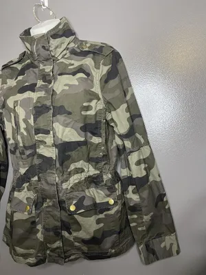 Love Tree Jacket Womens Medium Green Camo Military Zip Pockets Lightweight thumbnail 4