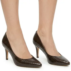 Vintage Brown Faux Crocodile Pumps Embossed Leather Heels Naturalizer Size 7.5 thumbnail 1