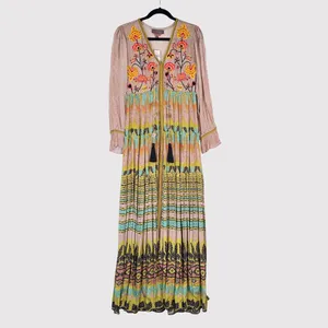 NWT Bhanuni by Jyoti Dress Pink Giorgia Maxi Floral V Neck Puffed Boho Size 2 thumbnail 2