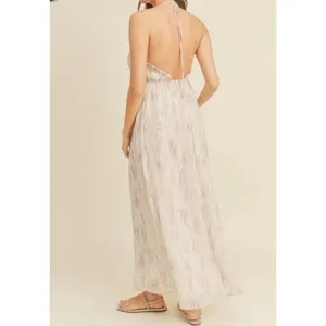 Lush Halter Top Printed Open Back Maxi Dress Ash Mauve Small NEW thumbnail 2