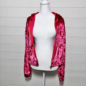 Fabletics Crushed Velour Full Zip Hoodie Jacket Size‎ S Red Strawberry New thumbnail 6