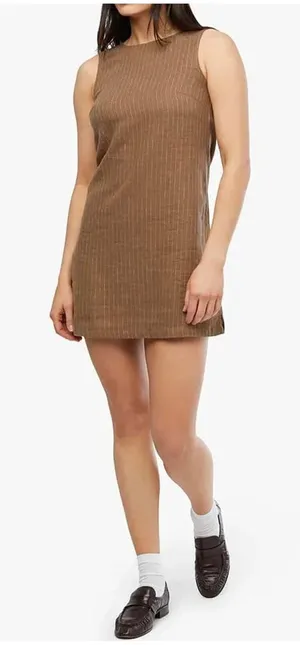 WeWoreWhat Stripe Linen Blend A-Line Muscle Mini Dress Brown NWT XS thumbnail 1