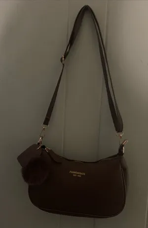 Brown Shoulder Bag with Pom Pom Charm thumbnail 1