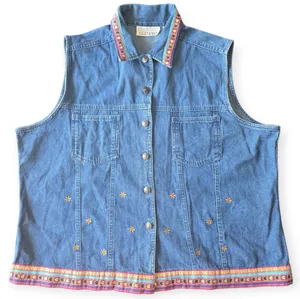 Casey & Max Embroidered Denim 100% Cotton Vest with Colorful Trim‎ Size XL thumbnail 1