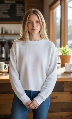 Abercrombie & Fitch AF Essential White Knit Long Sleeve Crop Sweatshirt Size S/M thumbnail 1