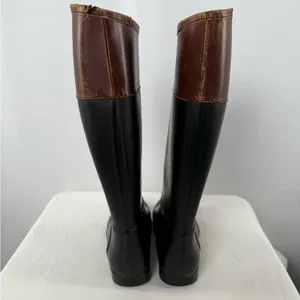 Tory Burch Leather Rubber Diana Equestrian Riding Boots in‎ Black Brown Size 8 thumbnail 10
