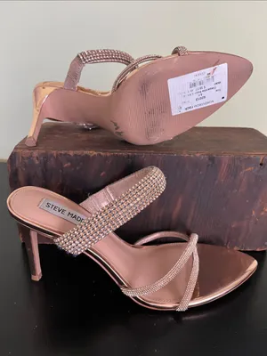 Steve Madden Rose Gold Crystal Strap Camina Slide Heels thumbnail 4