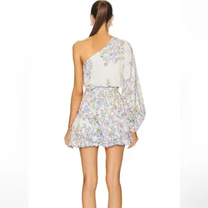 HEMANT & NANDITA Vana One Sleeve‎ / Shoulder Floral Ruffled Mini Dress Size XL thumbnail 10