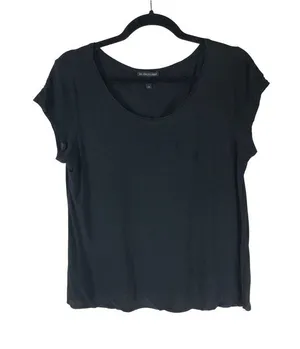 Eileen Fisher Womens Black Silk Scoop Neck Short Sleeve T-Shirt Minimalist L thumbnail 1