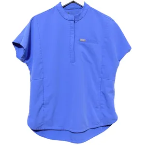 FIGS Montex Scrub Top Women's Size Small in Ceil Blue Mock Neck Pockets Oversize thumbnail 1