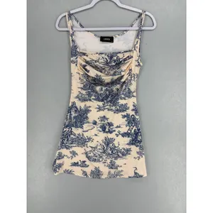 Cider Womens Mini Dress Blue Toile Print Cowl Neck Sleeveless Small thumbnail 2