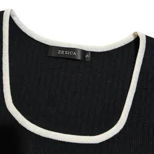ZESICA Womens Black Ribbed Knit Pleated Midi Dress Short Sleeve Scoop Neck Small thumbnail 5