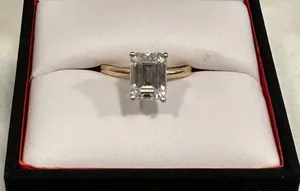 Emerald cut engagement ring! 2.5 karat gold band solitaire ring! Forever 1! thumbnail 8