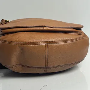 Fossil Cognac Brown Pebbled Leather Hobo Crossbody Bag Antique Brass Hardware thumbnail 14