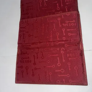 Fossil Red Leather Wallet Long Live Vintage Cards Cash Coin Checkbook Zip & Snap thumbnail 9