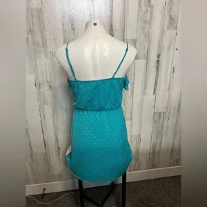 Rue21 Teal Polka Dot Ruffle Mini Dress Size Small Spaghetti Strap Summer Dress thumbnail 2