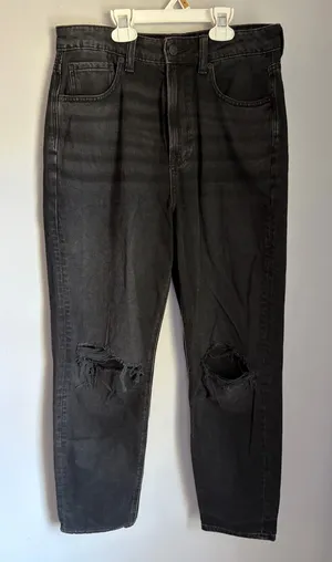 American Eagle Outfitters Black Distressed Highest Rise Mom Jeans thumbnail 1