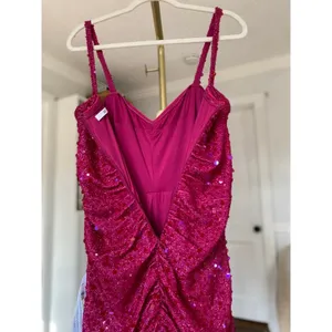 Sho‎ Hot Pink Sequin Ruched Mini Dress Cocktail Party Prom Gala Wedding Event L thumbnail 3