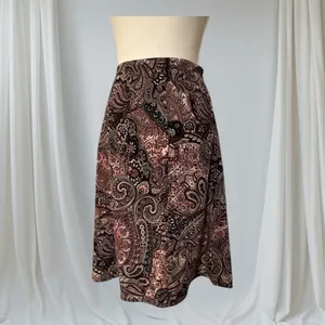 Elementz Petite Midi Skirt Womens PS Brown Paisley Excellent Stretch‎ A-Line thumbnail 2