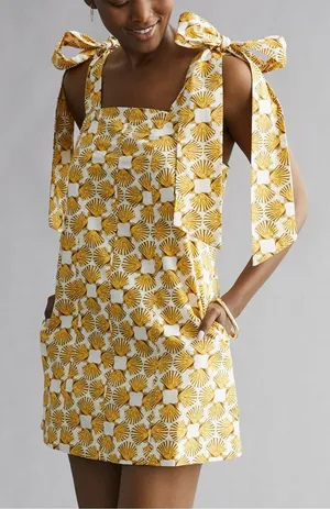 Anthropologie Maeve Tie Strap Yellow Seashell Mini Dress thumbnail 1
