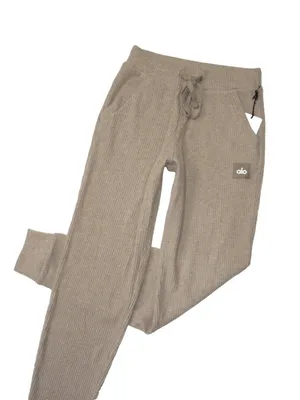 NWT Alo Yoga Muse Sweatpant in Heather Gravel Ribbed Tapered Jogger Pants XXS thumbnail 7