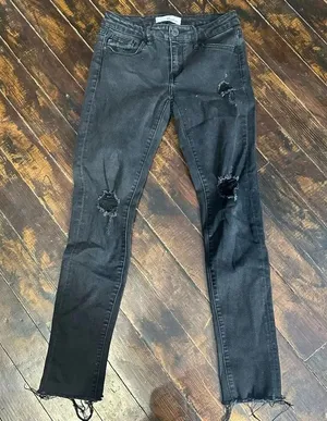 Kancan destroyedraw hem 5/26 black stretchy jeans thumbnail 1
