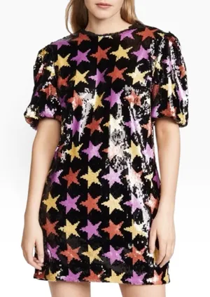 Endless Rose Sequin Star Puff Sleeve Mini Dress Size Medium thumbnail 1