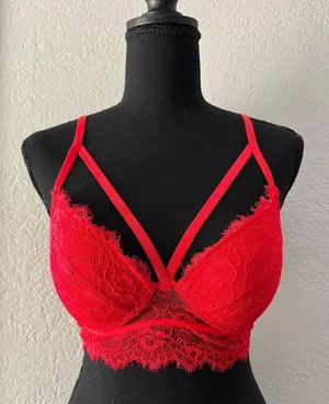 NEW Windsor Sexy Bright Lipstick Red Strappy Lace Padded Bralette Festival S thumbnail 1