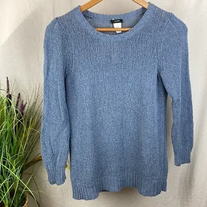 J Crew Blue Long Sleeve Woven Knit Crewneck Sweater NEW S thumbnail 2
