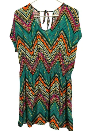 NWOT L/XL Winwin Colorful Chevron Adjustable Tie Blouse/Mini Dress/Coverup thumbnail 1