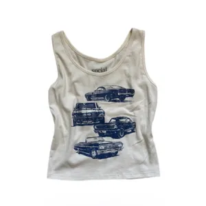 M Social Scene Brandy Melville Cream Beige Tank Top Navy Car Graphic Juniors Women’s Summer thumbnail 2