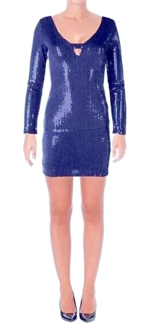 AQUA New Years Party Maddie & Tae Elegant Sequin Keyhole Large Navy Dress thumbnail 1