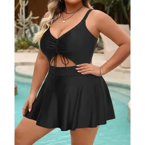 Plus Size Swim Dress One Piece Swimsuit Black Cut-out Bathing Suit X-LARGE thumbnail 4
