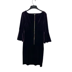 Calvin Klein Women’s Size 10 Velvet Bell Sleeve Sheath Dress Deep Purple Holiday thumbnail 2